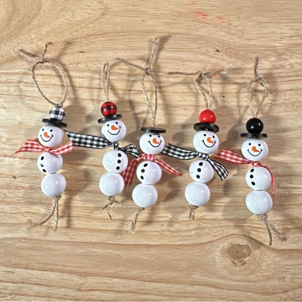 Handmade wooden beaded snowman ornaments